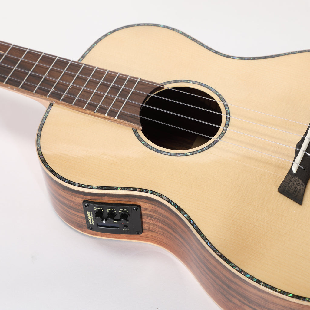Snail BHC-5BEQ -  Solid Spruce Top, Ebony Back & Sides, Electro Baritone Ukulele, 38MM Nut