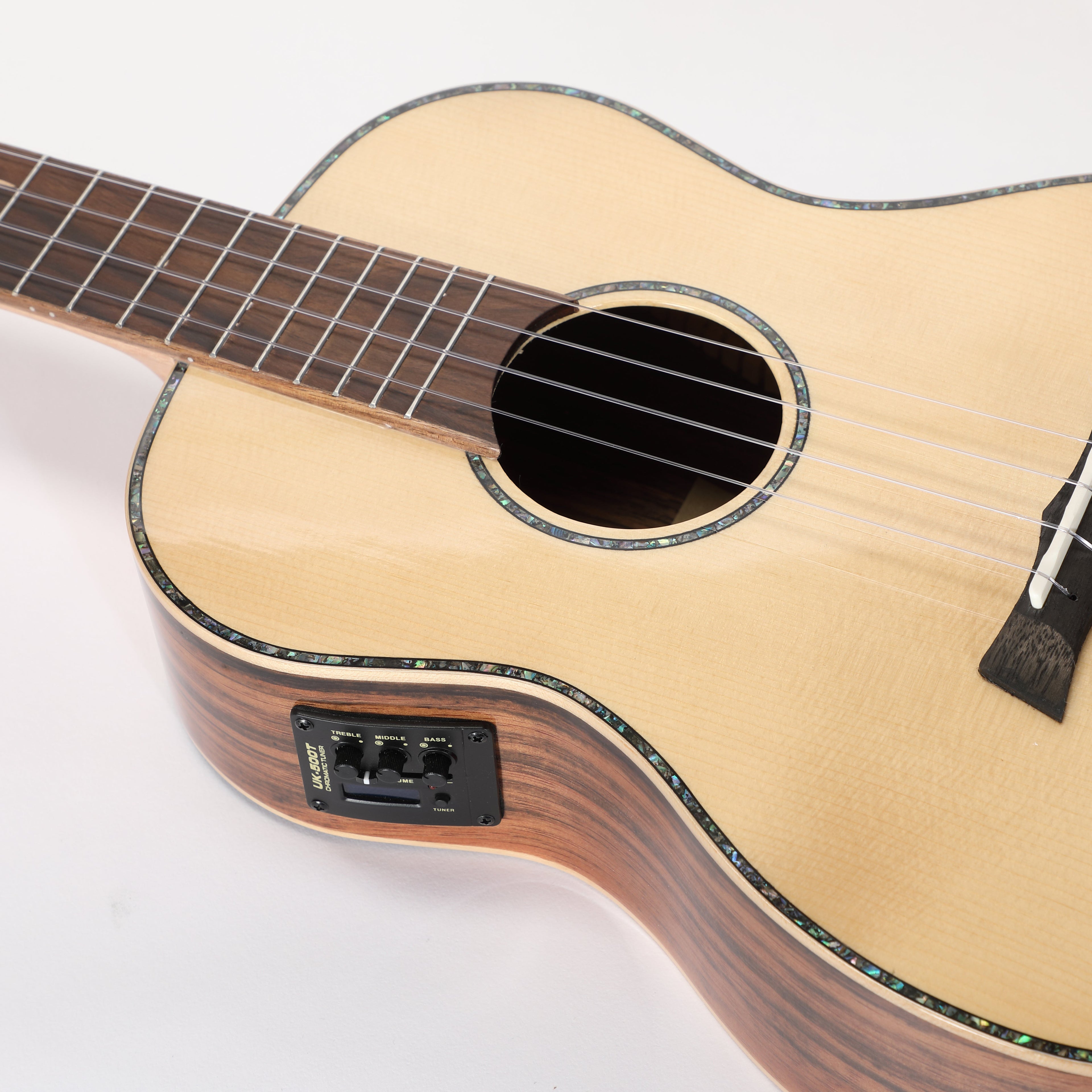Snail BHC-5BEQ -  Solid Spruce Top, Ebony Back & Sides, Electro Baritone Ukulele, 38MM Nut